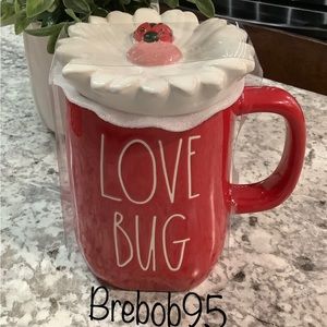 Rae Dunn LOVE BUG Mug with flower topper